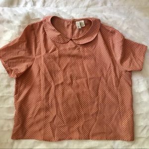 Peach Polka Dot Peter Pan Collar Blouse w/ Bows